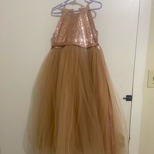 Sparkling Sequin and Tulle Dress tan size 6 girls